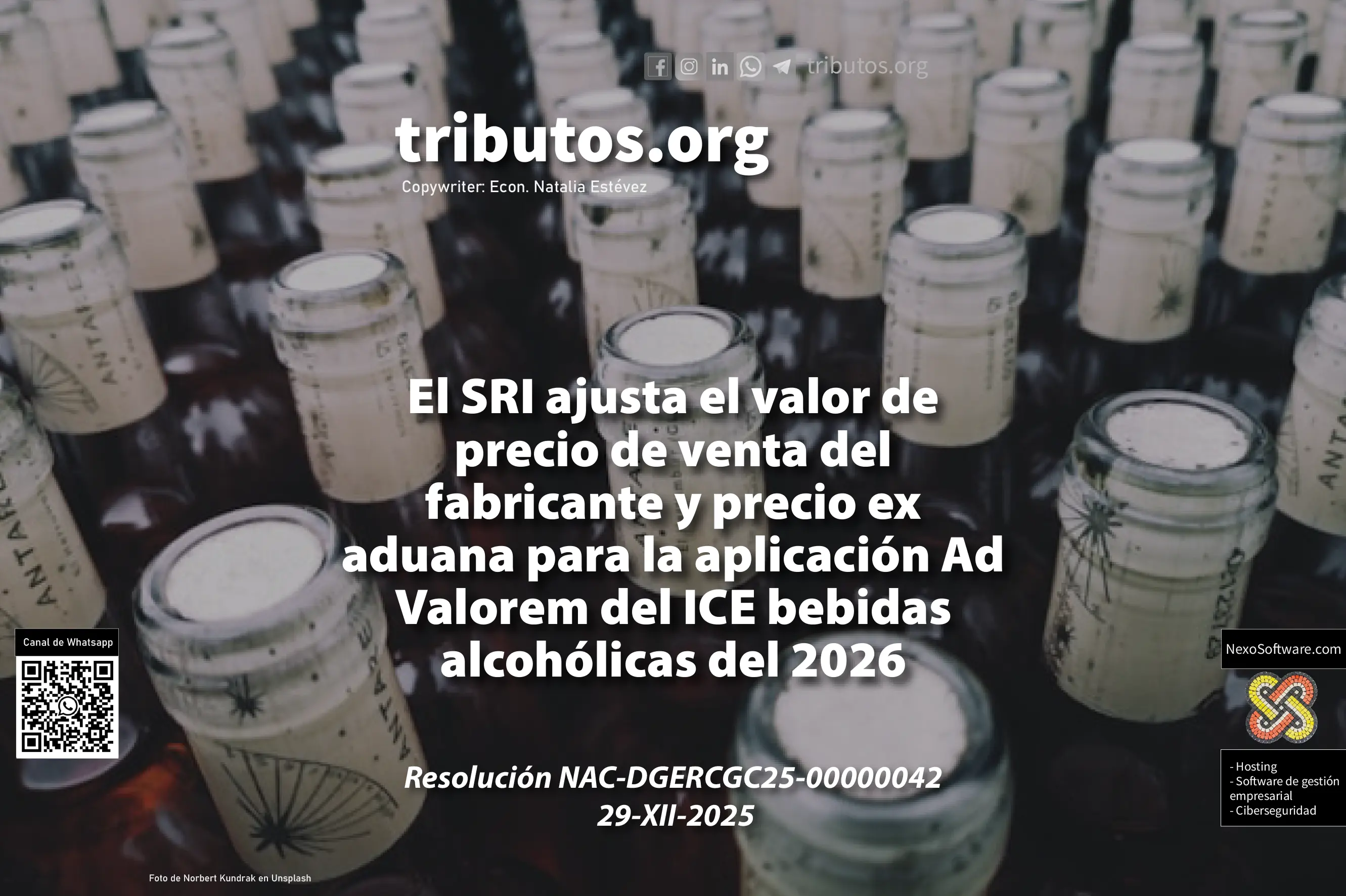 sri ajusta el valor de precio de venta Ad Valorem de ICE bebidas alcohólicas
